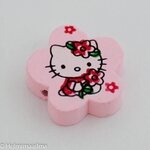 Puuhelmi kukka "Hello Kitty" 20 mm, 1 kpl Vaaleanpunainen