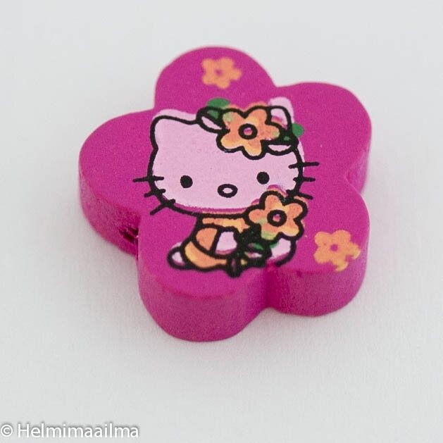 Puuhelmi kukka "Hello Kitty" 20 mm, 1 kpl Punainen