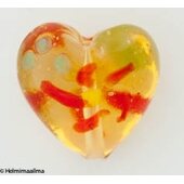 Lamppuhelmi sydän 23 mm kukkakuviolla keltainen, 1 kpl