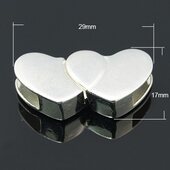 Magneettilukko nahkanauhalle sydämet hopeanvärinen 29 x 17 x 6 mm, 1 kpl