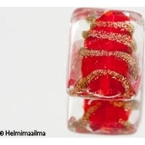 Lamppuhelmi litteä suorakulmio punainen kultahimpuilla n. 15x20 mm, 1 kpl