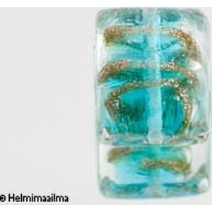 Lamppuhelmi litteä suorakulmio turkoosi kultahimpuilla n. 15x20 mm