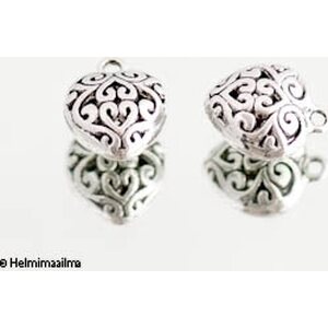 Riipus tiibetinhopeinen filigree sydän 13 mm, 2 kpl