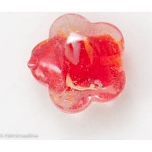 Lamppuhelmi kukka punainen, keskeltä hiukan paksumpi, 25 mm, reikä 2 mm, 1 kpl