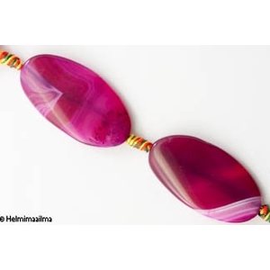Akaatti fuksia/purppura litteä ovaali 38x20 mm, 40 cm nauha