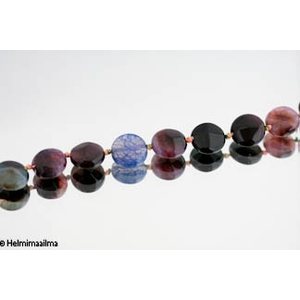 Akaatti värimix fasetti litteä pyöreä 14 mm, n. 42 cm nauha