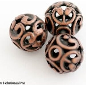 Metallihelmi kupari filigree pyöreä 11 mm, 4 kpl