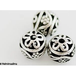 Metallihelmi filigree pallo 11 mm antiikkihopea, 2 kpl