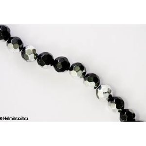 Kristallihelmi särmikäs pyöreä 10 mm, musta puoliksi hopeoitu, n, 34 cm nauha