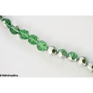 Kristallihelmi särmikäs pyöreä 10 mm, vaaleanvihreä puolihopeoitu n. 34 cm nauha