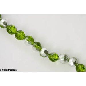 Kristallihelmi särmikäs pyöreä 10 mm, limenvihreä puolihopeoitu n. 34 cm nauha