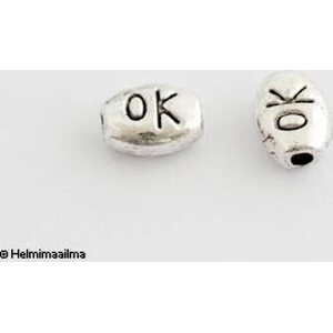 Metallihelmi "OK" antiikkihopea n. 7x5x3 mm, 10 kpl