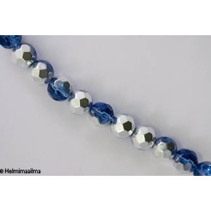 Kristallihelmi särmikäs pyöreä 10 mm,vaaleansininen puolihopeoitu,n. 34 cm nauha