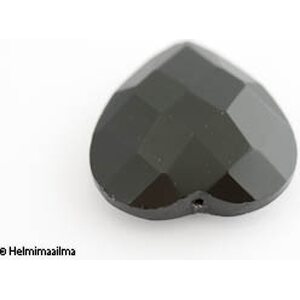 Lasinen särmikäs musta sydän 35 mm, paksuus 13 mm, 1 kpl