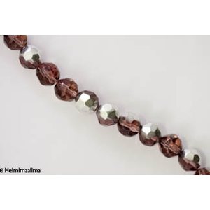 Kristallihelmi särmikäs pyöreä 10 mm, ametisti puoliksi hopeoitu, n. 34 cm nauha