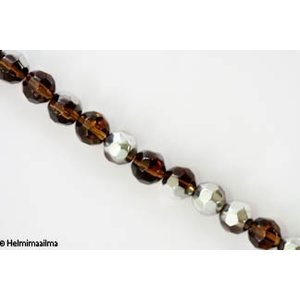 Kristallihelmi särmikäs pyöreä 10 mm, ruskea puoliksi hopeoitu, n. 34 cm nauha