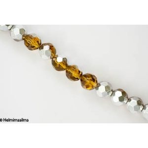 Kristallihelmi särmikäs pyöreä 10 mm, meripihka puolihopeoitu, n. 34 nauha