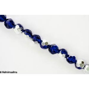 Kristallihelmi särmikäs pyöreä 10 mm, tummansininen puolihopeoitu, n.34 cm nauha