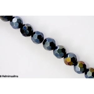 Kristallihelmi särmikäs pyöreä 12 mm, musta AB, n. 34 cm nauha