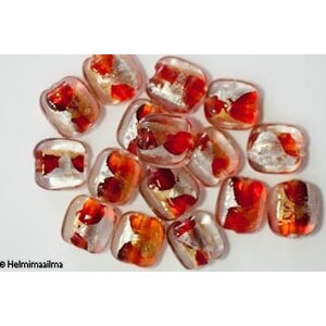 Kulta- ja hopeafoliohelmi litteä neliö 14x13 mm, punainen, 1 kpl