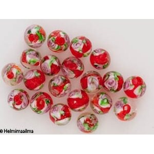 Lamppuhelmi kukkakuvio pyöreä 10 mm, punainen, 1 kpl