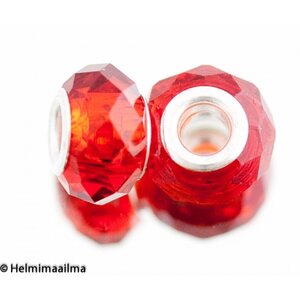 Pandora särmikäs lasihelmi 14 x 9 mm oranssinpunainen, 1 kpl