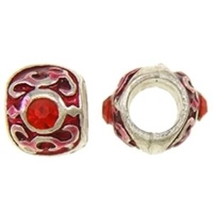Pandora metallihelmi emaloitu punainen ja punaiset kristallit 9 x 10 x 7 mm antiikkihopea, 1 kpl