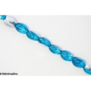 Kristallihelmi twist turkoosi puolihopeoitu 10x13 mm, n. 34 cm nauha