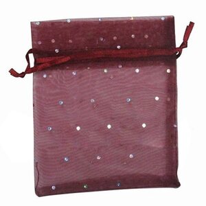 Organzapussi tummanpunainen hopeanvärisillä paljeteilla 10 X 12 cm, 1 kpl