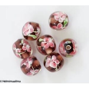 Lamppuhelmi kukkakuvio liila pyöreä 14 mm, 1 kpl
