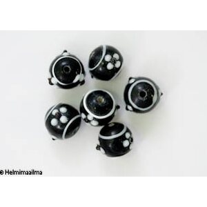 Lamppuhelmi kohokukkakuvio musta-valkoinen pyöreä 14 mm, 1 kpl