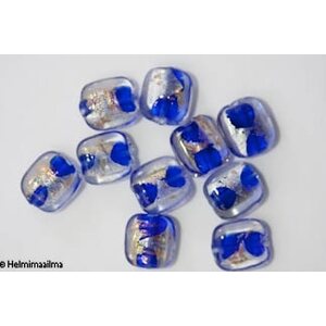 Kulta- ja hopeafoliohelmi litteä neliö 14x13 mm, sininen, 1 kpl