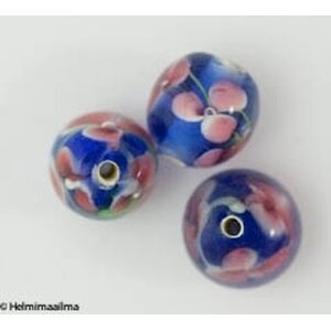 Lamppuhelmi kukkakuvio sininen pyöreä 10 mm, 1 kpl