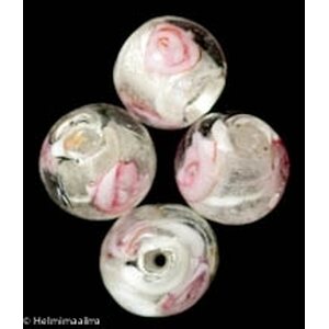 Hopeafoliohelmi pyöreä 12 mm kirkas vaaleanpunainen kukkakuvio, 1 kpl