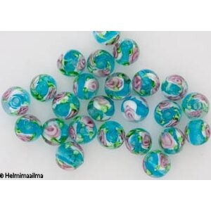 Lamppuhelmi kukkakuvio pyöreä 10 mm, turkoosi, 1 kpl