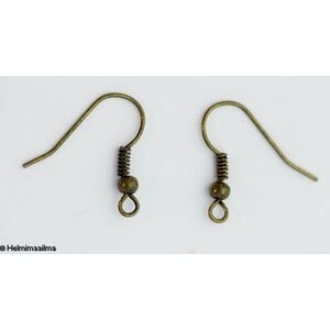 Avokorvakorukoukku antiikkipronssi 18 mm pallo- ja kierrekoristeella, 10 paria