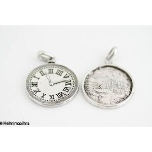 Täytettävä korupohja / riipus kello 30 mm antiikkihopea, 1 kpl