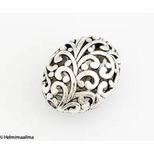 Metallihelmi filigree soikea 21 x 17 x 13 mm antiikkihopea, 2 kpl