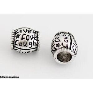 Pandora metallihelmi "Live Love Laugh" 10,5 x 10 mm antiikkihopea, 1 kpl