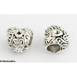 Pandora metallihelmi sydän kuvioitu 11 x 9 mm antiikkihopea, 1 kpl