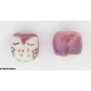 Posliinihelmi pöllö liila 14 x 16 mm, 1 kpl