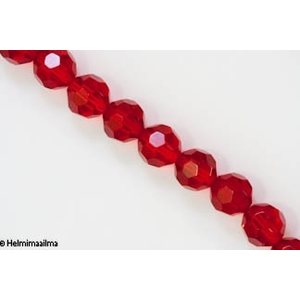 Kristallihelmi särmikäs pyöreä 12 mm, punainen, n. 34 cm nauha