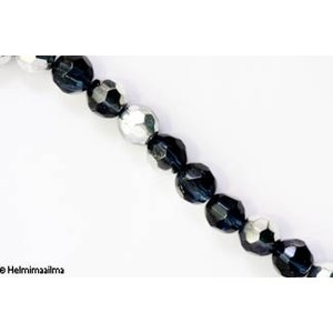 Kristallihelmi särmikäs pyöreä 10 mm, harmaa puoliksi hopeoitu, n. 34 cm nauha