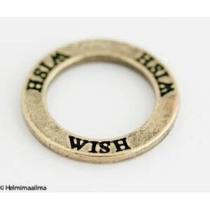 Metallihelmi rengas 22 mm antiikkikulta, "WISH", 1 kpl