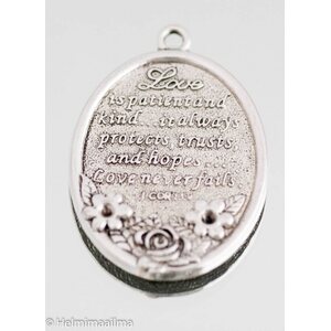 Riipus "Love is patient and kind....." ovaali 56 x 40 mm antiikkihopea, 1 kpl