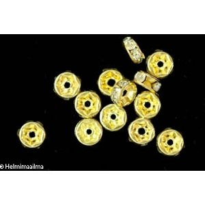 Metallihelmi kristallistrassirondelli 6 mm, kirkkaan väriset strassit, 5 kpl