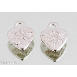 Riipus tiibetinhopeinen sydän "Made with love" hopeanvärinen 10 x 12 mm, 10 kpl