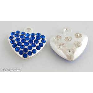 Riipus sydän hopeanvärinen sinisillä strasseilla 16.5 x 17.5 x 4.5mm, 1 kpl