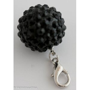 Riipus papukaijalukolla musta strasseilla pyöreä 20 mm, 1 kpl