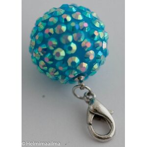 Riipus papukaijalukolla turkoosi strasseilla pyöreä 20 mm, 1 kpl